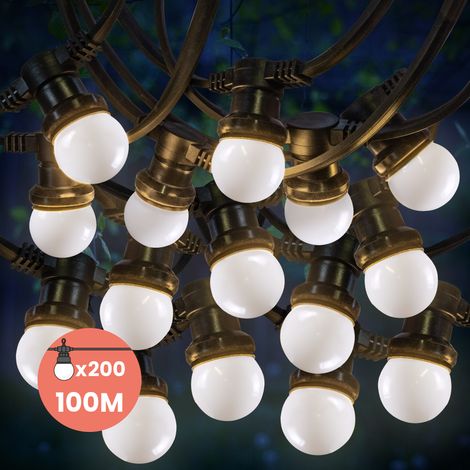 Guirlande Guinguette 100M Blanc IP65 - Guirlande Lumineuse Extérieur 200 Bulbes - Guirlande Exterieure Etanche pour Décoration de Jardin, Maison et Façade (1/5)