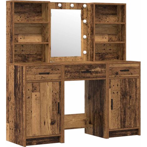 Maison Exclusive - Set da tavolo da trucco con LED con porta 3 pcs Legno vecchio