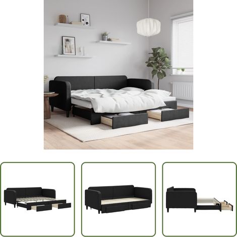 vidaXL Lit gigogne - Lit de jour avec gigogne et tiroirs sans matelas noir 90x200 cm (1/5)