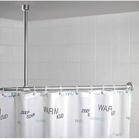 WENKO Supporto per asta doccia, Supporto a soffitto per asta doccia e vasca da bagno, compatibile con asta doccia Ø 2-2,5 cm, da forare, materiale di fissaggio incluso, Alluminio - plastica, 57 cm, cr (1/3)