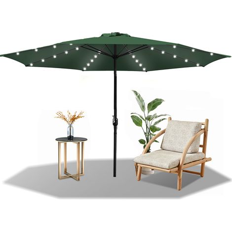 Wolketon 3.5m Sonnenschirm UV50+ Sonnenschutz Gartenschirm Strandschirm LED Solar, ohne knickbar, Schirmtuch mit PA-Beschichtung, Grün