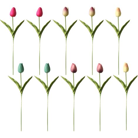 Tulipes Artificielles En Pu - Toucher Réaliste - Pour Décoration Maison Bureau Mariage - Lot De 10 (1/5)