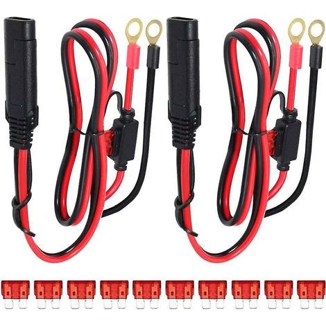 2Pcs Connecteur SAE au Fil de Harnais Terminal à Joint torique, câble d'extension à déconnexion Rapide à cosse 2 Broches, 0,6 m SAE au Ring Terminal Harnais Quick Connect, Fusible 10 A (1/4)