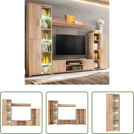 vidaXL Meuble TV - Unité murale TV avec lumières LED Chêne sonoma (1/5)