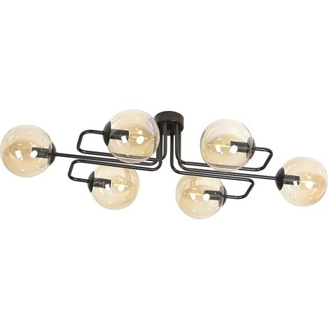 Lampada a Soffitto Brendi, Acciaio verniciato a polvere, Vetro, Nero, Ambra, 93x32x50 cm (1/5)