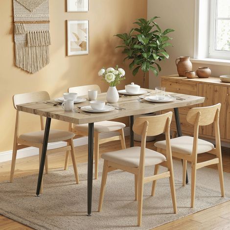 Table de salle à manger rectangulaire nordique pour 4 personnes, 110 cm, avec pieds en acier, en chêne, idéale pour le salon et la salle à manger. (1/5)