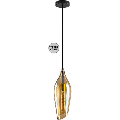 Lampada a sospensione Bellini E27 1x max.40w metallo nero, ambra di vetro H: 100 cm Ø14 cm Dimmabile (1/5)
