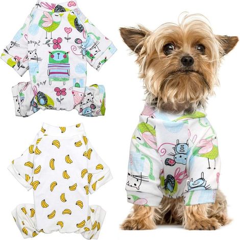 Lot de 2 pyjamas pour chiots à perles rares - Chemise pour chiot Pantalon en coton Collants confortables pour animaux de compagnie Little Mouse Banana S (1/4)