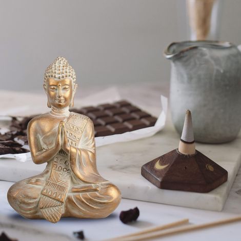 Statue de Bouddha priant - Bouddha méditant - Figurine décorative Calme pour la Maison, Le Bureau, Le Salon Spirituel - Décoration d'extérieur - Décoration de Yoga Zen (16,3 cm) (1/5)