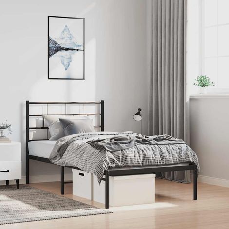 vidaXL Cadre de lit métal sans matelas avec tête de lit noir 100x190cm (1/5)