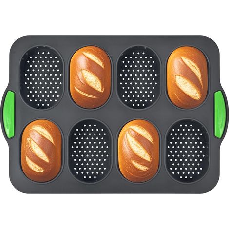 Stampo per pane in silicone, stampo per pane a 8 griglie, stampo per dolci in silicone, stampo da forno antiaderente, stampo per pane francese, facile da pulire, adatto per cuocere pane e torte (1/5)