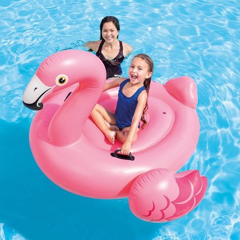 Flotteur gonflable grand flamant rose pour piscine et plage, poignées de maintien pour adulte et enfant (1/4)