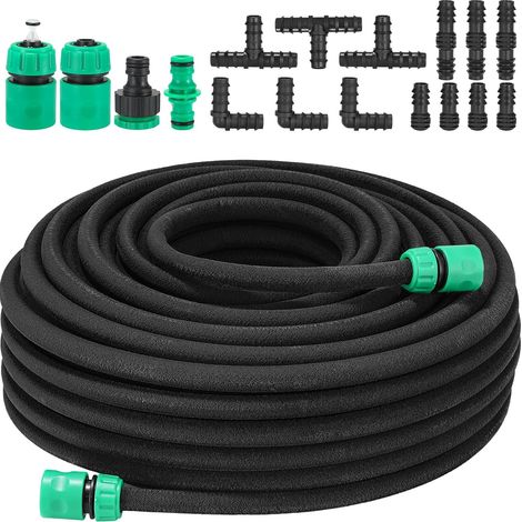 TLGREEN Tuyau d'arrosage 50M, Tuyau Poreux, Goutte à Goutte Tuyau Économiseur d'Eau pour Parterres de Fleurs, pour Arrosage, Jardins, Pelouses, Terrasses, Potagers et Serres Flexible Irrigation Kit