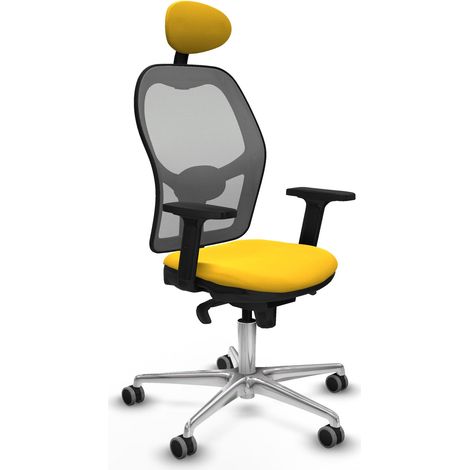 Jorquera sincro malla gris similpiel amarillo brazos 2D base aluminio cabecero fijo ruedas 65mm engomada (1/5)