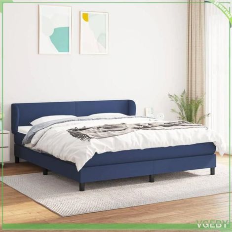 Lit avec sommier à lattes - Modèle 3126099 - 160x200 cm - Matelas 20 cm ressorts ensachés - Tissu bleu, tête de lit réglable (1/5)