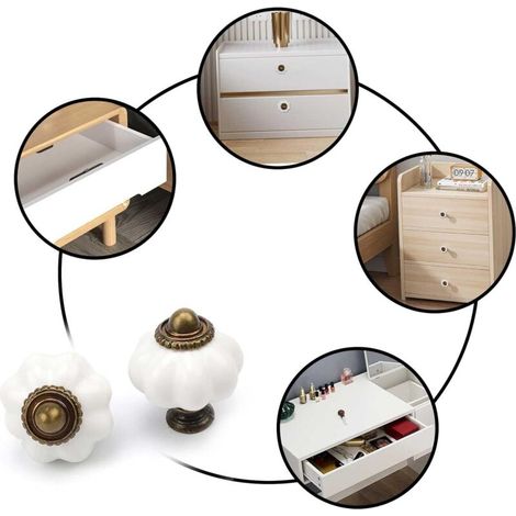 10 tiradores para muebles, pomos vintage para cajones y armarios, color blanco calabaza, compactos, para cajones, armarios y cómodas. (1/3)