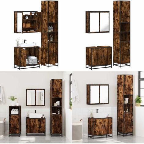 vidaXL 3-tlg. Badmöbel-Set Räuchereiche Holzwerkstoff (1/5)