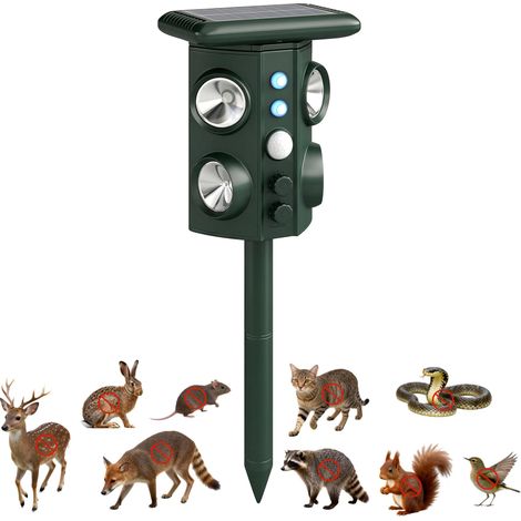 Répulsif solaire ultrasonique pour chats, 5 modes, détecteur PIR, LED clignotante (1/5)