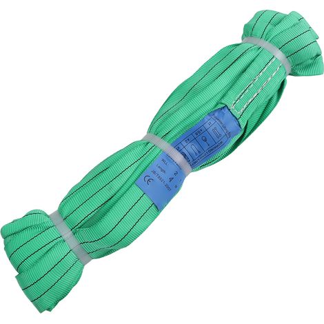 Sangle de levage renforcée 4 mètres, 2 tonnes, vert, boucle double œil en polyester flexible, élingue de manutention pour grue et palan (1/5)