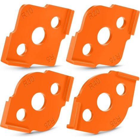 Gabarit de fraisage d'angle pour routeur, 4 pièces, gabarit de rayon, 8 rayons, gabarit de foret rond, dureté ABS, gabarit rapide CNC pour le travail du bois (orange) (1/5)