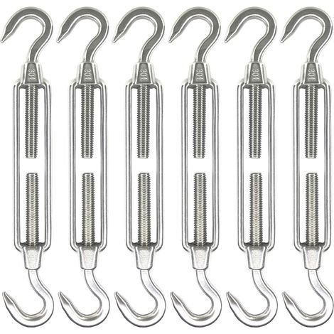 Lot de 6 tendeurs à crochet et crochet en acier inoxydable M6, matériel pour voile d'ombrage, tendeur de câble métallique robuste, antirouille, tendeurs C à C (1/5)