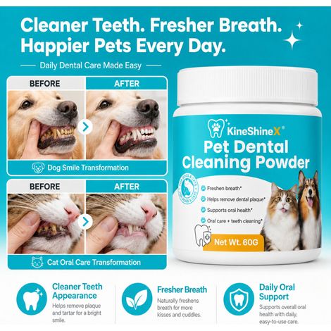 KineShineX Pet Dental Powder Cleans Plaque, Freshens Breath, and Provides Daily Dental Care. (1/5)