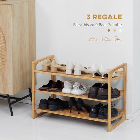 Schuhregal für 9 Paar Schuhe, 3 Ablagen, erhöhte Seitenwände, Bambusholz, 76 x 33 x 51 cm. (1/5)