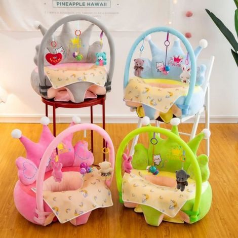 1 Fauteuil bébé, Siège d'apprentissage en peluche avec tige de jeu, Support au sol pour enfant dès 3 mois (1/4)