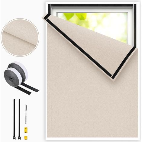 Occultant Fenetre,Rideau Occultant sans Percage,Lin Tissu Anti Chaleur Store Occultant,Découpable Store Enrouleur Thermique au Metre pour Voyage Chambre Bureau Toit Soleil Fenetre Maison (1/5)