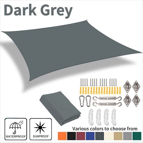 (Gris foncé, accessoires d'installation inclus, 400 x 300 cm) Voile d'ombrage imperméable, résistante aux UV, adaptée aux pergolas de jardin de cour. (1/5)