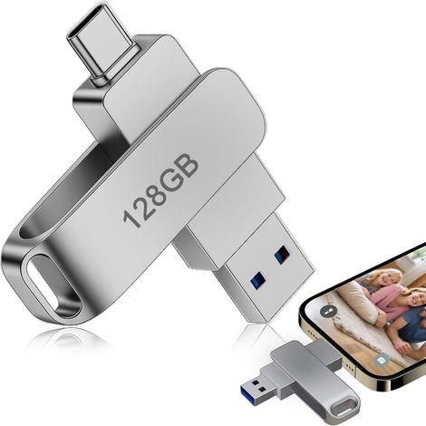 Clé USB 128 Go, Réversible USB C & USB A, Protecteur de Mémoire, Clé USB Téléphone Portable Transfert Rapide 200MB/s, Corps en Alliage d'Aluminium, Compatible avec iPhone et Smartphone, Plug & Play (1/5)