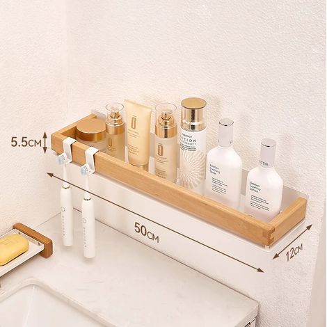(BLANC 50CM) Étagère de cuisine en bois noir, montage par vis, organisateur de maquillage, étagère d'angle en métal, étagère de rangement, étagère murale de douche, salle de bain (1/5)
