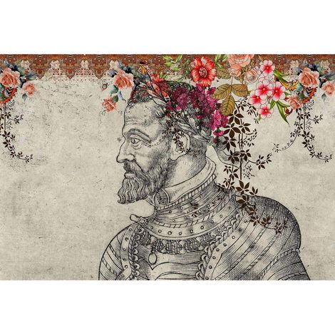 Papier peint panoramique portrait vintage gris Tapisserie panoramique fleurie multicolore Papier peint panoramique original pour bureau (1/2)