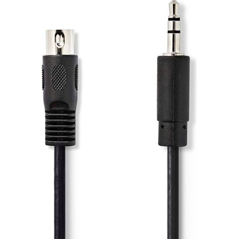 Nedis DIN-Audio-Kabel / DIN 5-Pin Stecker / 3.5 mm Stecker / Vernickelt / 2.00 m / Rund / PVC / Schwarz / Label