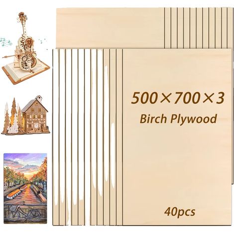 Panneaux de contreplaqué en tilleul, écologiques, polyvalents pour le bricolage, 40pcs, 3mm, 500x700mm (1/2)