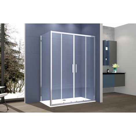 Box Doccia 2 lati 80x160 cm fisso + porta scorrevole apertura centrale H195 cm GAIA Cromato (1/5)