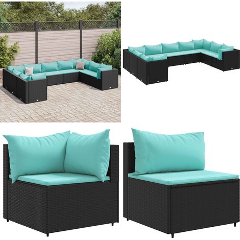 9-tlg. Garten-Lounge-Set mit Kissen Schwarz Poly Rattan - Gartensessel - Rattanmöbel (1/5)