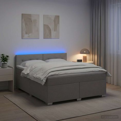 vidaXL Lit de box spring avec matelas et LED Gris clair 180 x 200 cm (1/5)