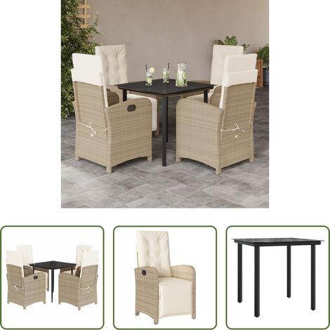 vidaXL Gartenessgruppe -  5-tlg. Garten-Essgruppe mit Kissen Beige Poly Rattan (1/5)