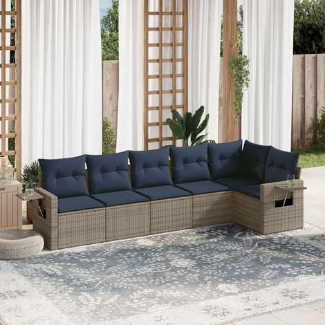 vidaXL Ensemble de canapé de jardin 6 pcs avec coussins gris résine tressée (1/5)