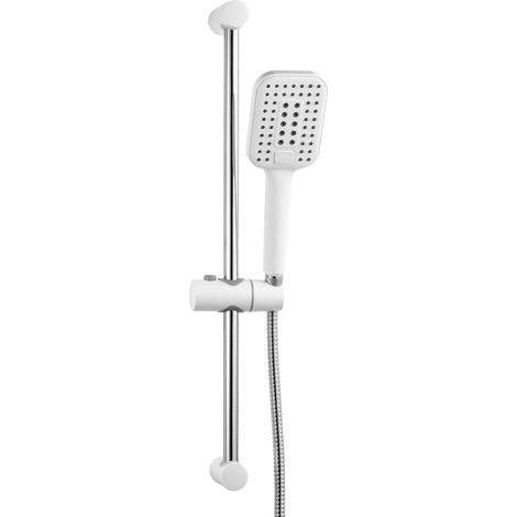 Colonne de Douche sans Mitigeur Barre de Douche en Acier Inoxydable de 60 cm avec Flexible de 1.6 m Pommeau de Douche (3 Modes 120 mm) et Support pour Salle de Bain Blanc (1/5)