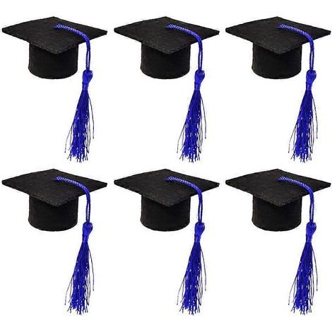 Lot de 6 mini-bouteilles de vin en forme de doctorat, avec adorable pompon, pour décoration de bouteille de bière ou de fête de remise de diplômes (pompon bleu foncé).-5.55.5cm-Blue (1/3)