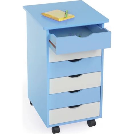 Armoire de Bureau Bleu. Sur roulettes. 6 Tiroirs, 65 cm de haut (1/5)