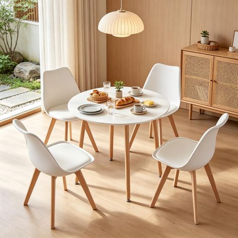 Meubles de cuisine, ensemble élégant table ronde et chaises, groupe table ronde et chaises, table à manger ronde moderne avec chaises assorties (comprend 1 table à manger et 4 chaises de salle à mange (1/4)