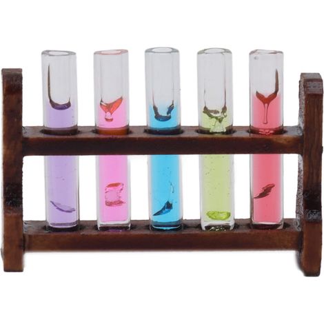 Lot de 12 tubes à essai miniatures avec support noyer, décoration exquise pour maison de poupée salon chambre, tubes colorés simulation réaliste (1/5)