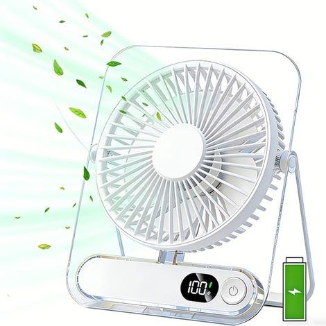 AUTRUCKER Éventail de bureau rechargeable USB avec batterie 3000mAh, 5 vitesses, 180° pliable, mobilier robuste et élégant (1/5)