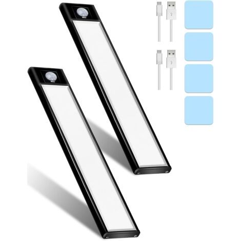 Deux Lampe de Placard LED Rechargeable Detecteur, 31 LED 20cm Avec Induction Lampe 3 Modes Rechargeable USB Sans fil Veilleuse LED Pour Escaliers, Armoires, Cuisines, Couloirs(Blanc) (1/4)
