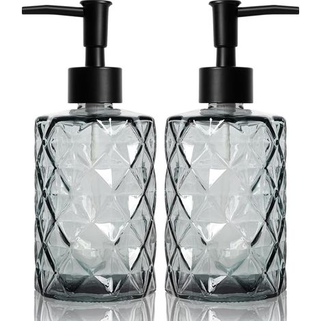 2 Pièces 330ml Noir Distributeur Savon Verre, Distributeur Liquide Vaisselle, Soap Dispenser, pour Salle de Bain et Cuisine, Liquide Rechargeable (1/5)
