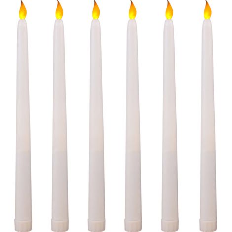 Lot de 6 bougies coniques sans flamme, bougeoirs LED en plastique, mèche 3D à piles, pour mariage, fête, maison, couleur jaune vacillante (1/2)