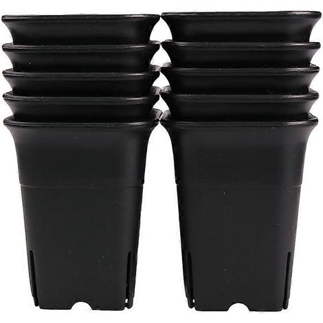 Lot de 12 pots carrés noirs en plastique pour plantes succulentes, fleurs, cactus, etc., pour pépinière. (1/4)
